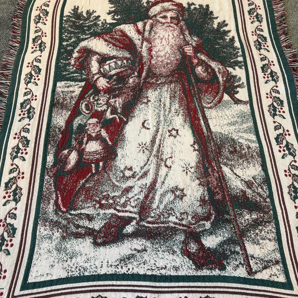 Santa Claus Tapestry Throw Blanket With Fringe Edges 67